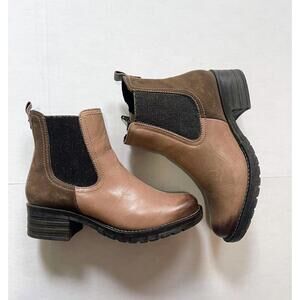 Dromedaris Women's Kourtney Boots Size 37 Size 7 Low Heel Lug Sole Tan Leather